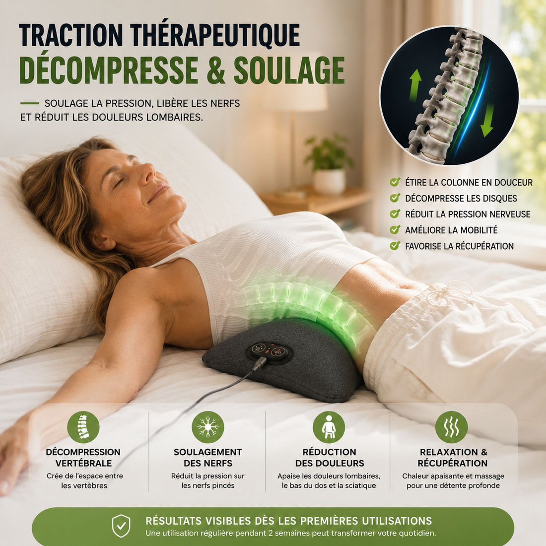 DorsaCalm® | Masseur Lombaire Chauffant 3-en-1